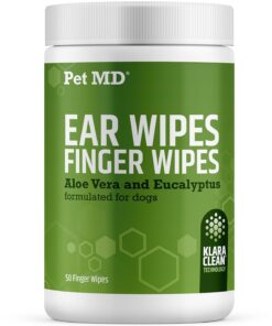 Pet MD Dog Ear Cleaning Wipes – Otic Cleanser for Dogs, Soothing Ear Care with Aloe Vera & Eucalyptus, Regular Wipes, 100 Count