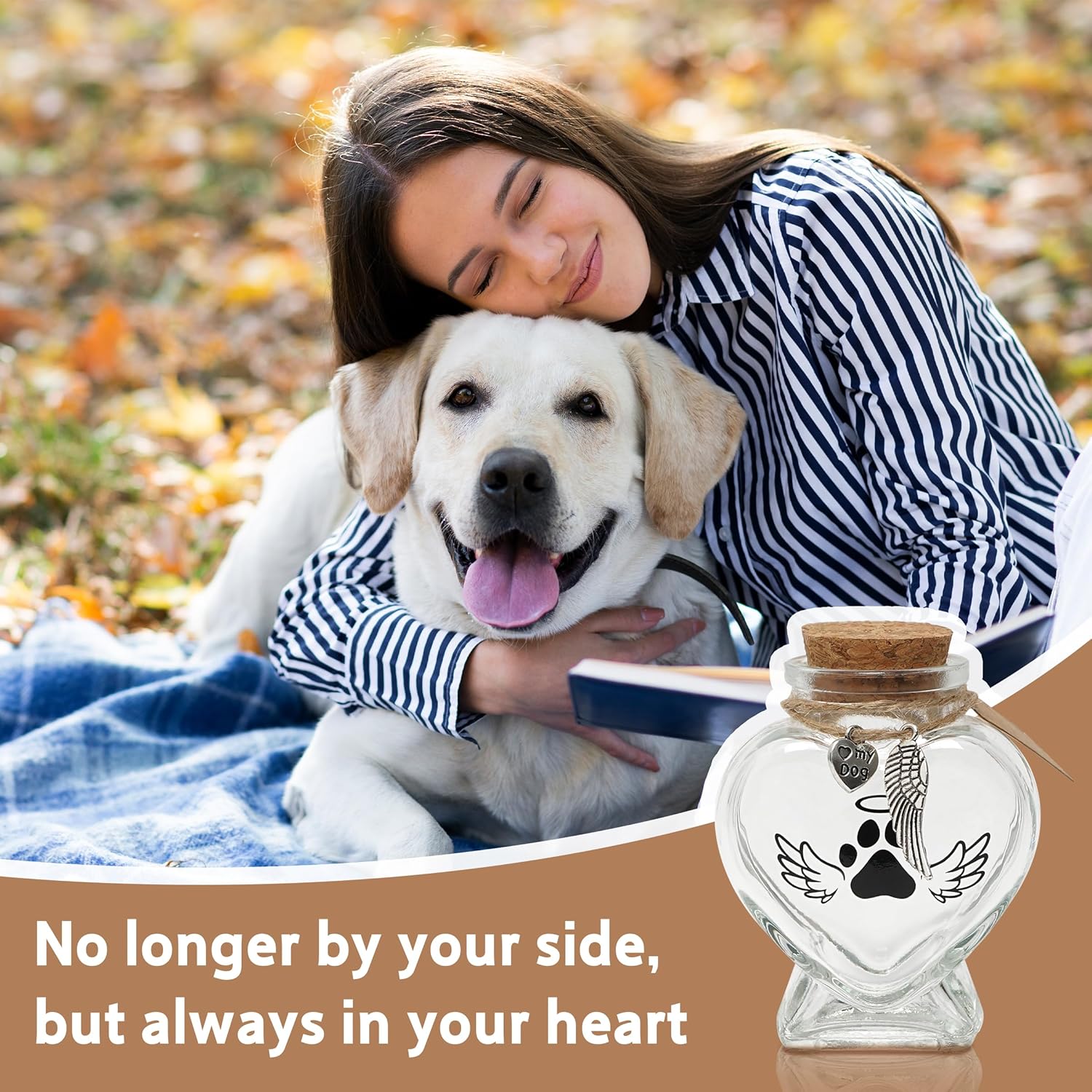 Pet Memorial Gift for Loss of Dog or Cat, Heart Shape Glass Jar & Bottle for Fur, Hair, Whiskers or Ashes Keepsake Urn with Cork Top, Charms for Cute Rainbow Bridge Memorial, Dog
