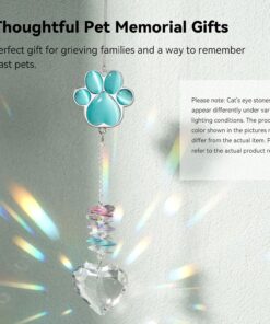 Pet Memorial Suncatcher - Dog Memorial Gifts, Pet Loss Sympathy, Thoughtful Dogs and Cats Bereavement Remembrance Gifts, Natural Cat's Eye Paw Crystal Suncatcher(Peacock Blue)