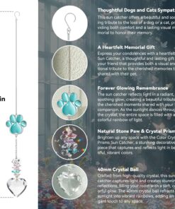 Pet Memorial Suncatcher - Dog Memorial Gifts, Pet Loss Sympathy, Thoughtful Dogs and Cats Bereavement Remembrance Gifts, Natural Cat's Eye Paw Crystal Suncatcher(Peacock Blue)
