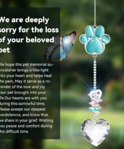 Pet Memorial Suncatcher - Dog Memorial Gifts, Pet Loss Sympathy, Thoughtful Dogs and Cats Bereavement Remembrance Gifts, Natural Cat's Eye Paw Crystal Suncatcher(Peacock Blue)