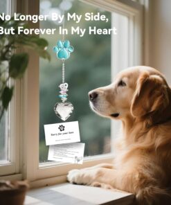 Pet Memorial Suncatcher - Dog Memorial Gifts, Pet Loss Sympathy, Thoughtful Dogs and Cats Bereavement Remembrance Gifts, Natural Cat's Eye Paw Crystal Suncatcher(Peacock Blue)