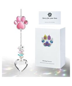 Pet Memorial Suncatcher - Dog Memorial Gifts, Pet Loss Sympathy, Thoughtful Dogs and Cats Bereavement Remembrance Gifts, Natural Cat's Eye Paw Crystal Suncatcher(Peacock Blue)