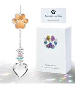 Pet Memorial Suncatcher - Dog Memorial Gifts, Pet Loss Sympathy, Thoughtful Dogs and Cats Bereavement Remembrance Gifts, Natural Cat's Eye Paw Crystal Suncatcher(Peacock Blue)