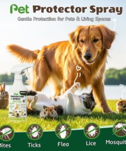 Pet Protector Spray for Dogs & Cats, 16 oz, Repel Fleas, Ticks, Mites & Mosquitoes Indoor/Outdoor Home Use, Fast-Acting, Safe, and Easy Application