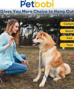 Petbobi Dog Tie-Out Cable and Stake - 30ft Heavy Duty Cable with Spring, No Tangle, 16in Ground Stake, Ideal for Yard, Camping and Beach, Suitable for Small Medium Large Dogs Up...