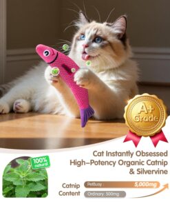 PetBusy Cat Toys with[5000mg A+Natural Catnip &Silvervine] [Baby Grade] Interactive Soft Chew Kicker Cat Toys for Indoor Cats & Kittens, [Crinkle &Bell] Fish Sound Toy, Drives...