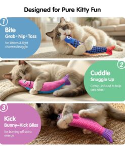 PetBusy Cat Toys with[5000mg A+Natural Catnip &Silvervine] [Baby Grade] Interactive Soft Chew Kicker Cat Toys for Indoor Cats & Kittens, [Crinkle &Bell] Fish Sound Toy, Drives...
