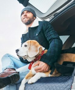 PETICON SUV Cargo Liner for Dogs with Mesh Window, Waterproof Pet Cargo Cover Dog Seat Mat for SUVs Sedans Vans with Bumper Flap Protector, Non-Slip, Large Size Universal Fit