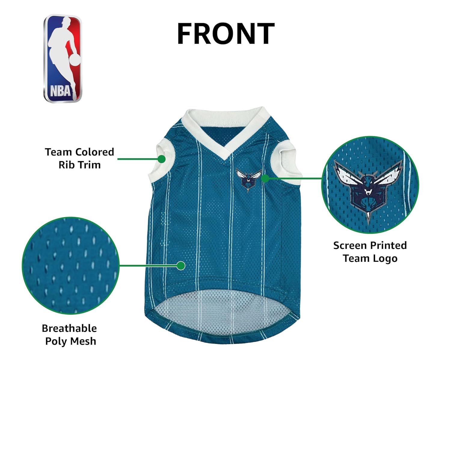 Pets First NBA Charlotte Hornets Dog Jersey, Medium- Tank Top Basketball Pet Jersey