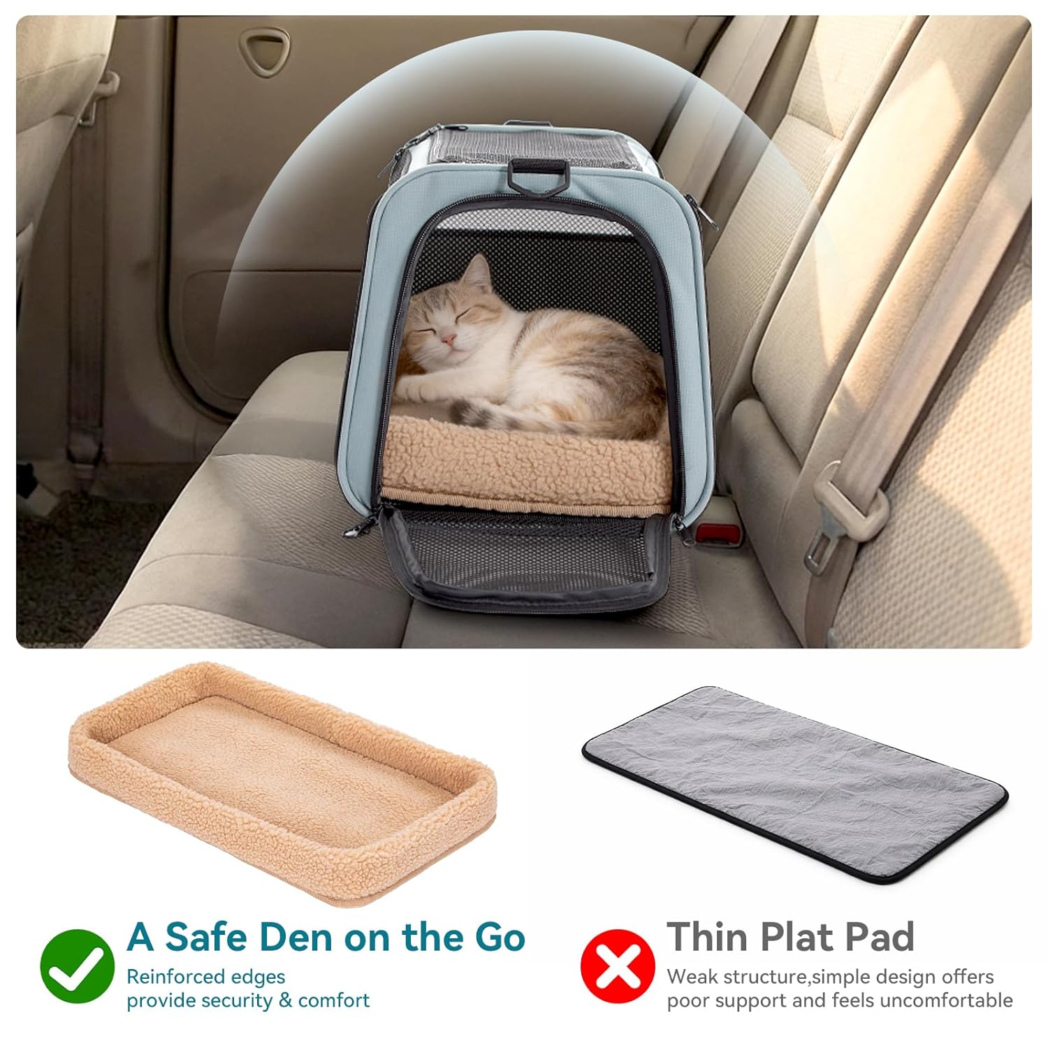PETSFIT Soft-Sided Cat Carrier with Patented Safety Buckles, Lockable Zippers & Safety Tether,Escape-Resistant Travel Pet Carrier for Car Rides & Vet Visits, Airline Approved...