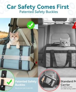 PETSFIT Soft-Sided Cat Carrier with Patented Safety Buckles, Lockable Zippers & Safety Tether,Escape-Resistant Travel Pet Carrier for Car Rides & Vet Visits, Airline Approved...