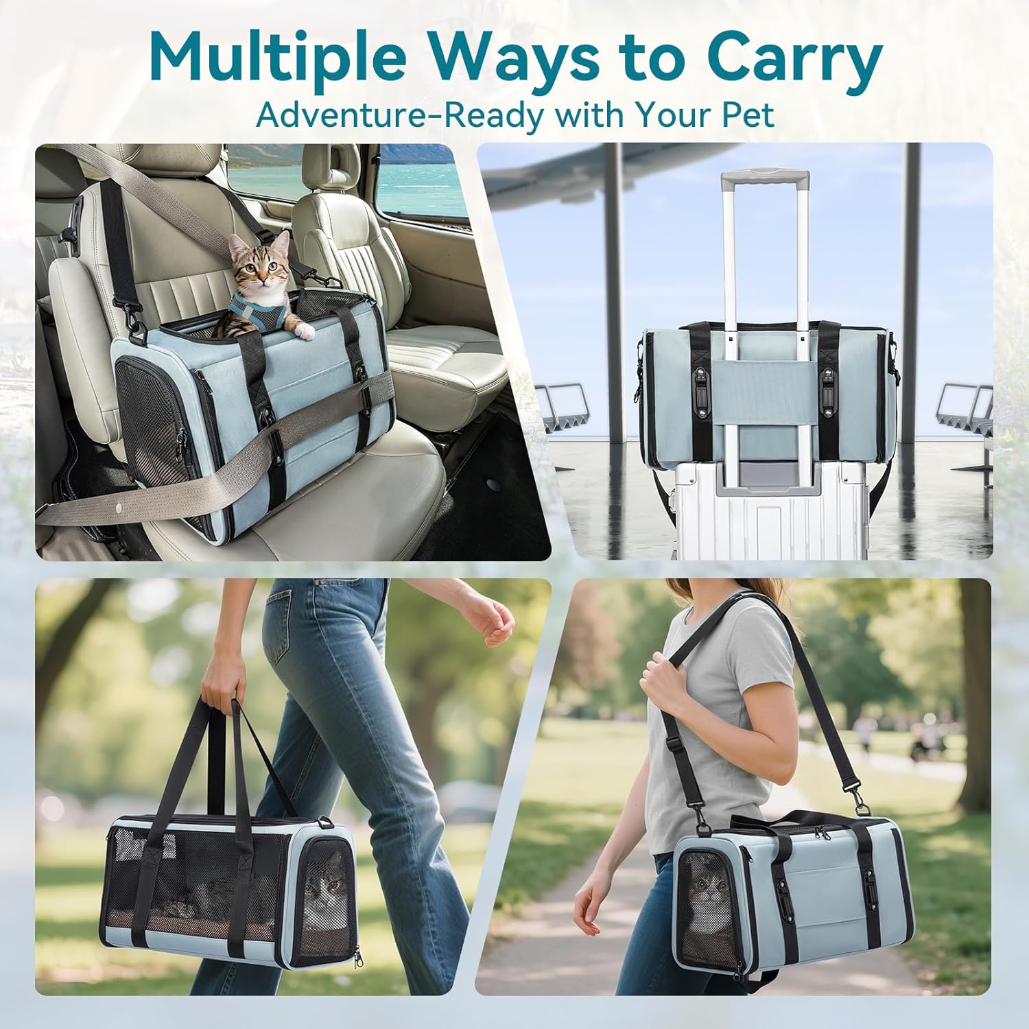 PETSFIT Soft-Sided Cat Carrier with Patented Safety Buckles, Lockable Zippers & Safety Tether,Escape-Resistant Travel Pet Carrier for Car Rides & Vet Visits, Airline Approved...