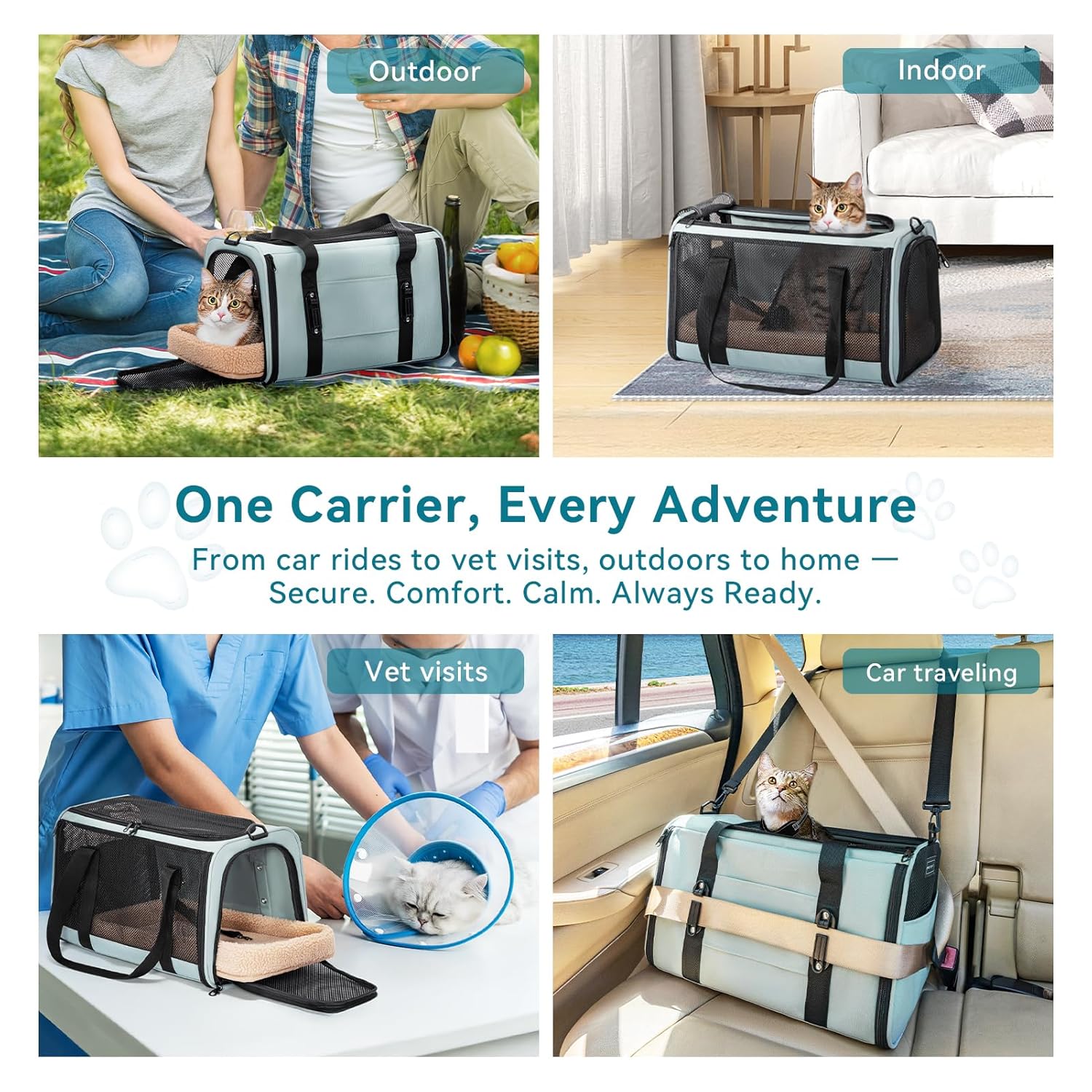 PETSFIT Soft-Sided Cat Carrier with Patented Safety Buckles, Lockable Zippers & Safety Tether,Escape-Resistant Travel Pet Carrier for Car Rides & Vet Visits, Airline Approved...