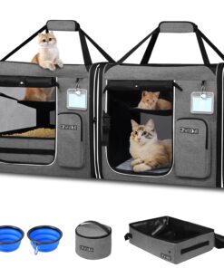 Petskd 2 in 1 Double Cat Car Travel Carrier with Litter Box, 38