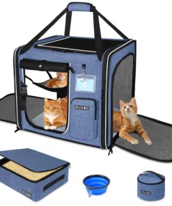 Petskd 2 in 1 Double Cat Car Travel Carrier with Litter Box, 38