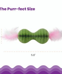 Petstages Honeycomb Hide-A-Ball Catnip Cat Toy – 2-in-1 Scratcher and Catnip Toy with Feathers and Corrugated Shell