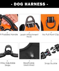 PHOEPET No Pull Dog Harness Medium Reflective Front Clip Vest with Handle,Adjustable 2 Metal Rings 3 Buckles,[Easy to Put on & Take Off](M, Orange)