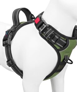 PHOEPET No Pull Dog Harness Medium Reflective Front Clip Vest with Handle,Adjustable 2 Metal Rings 3 Buckles,[Easy to Put on & Take Off](M, Orange)