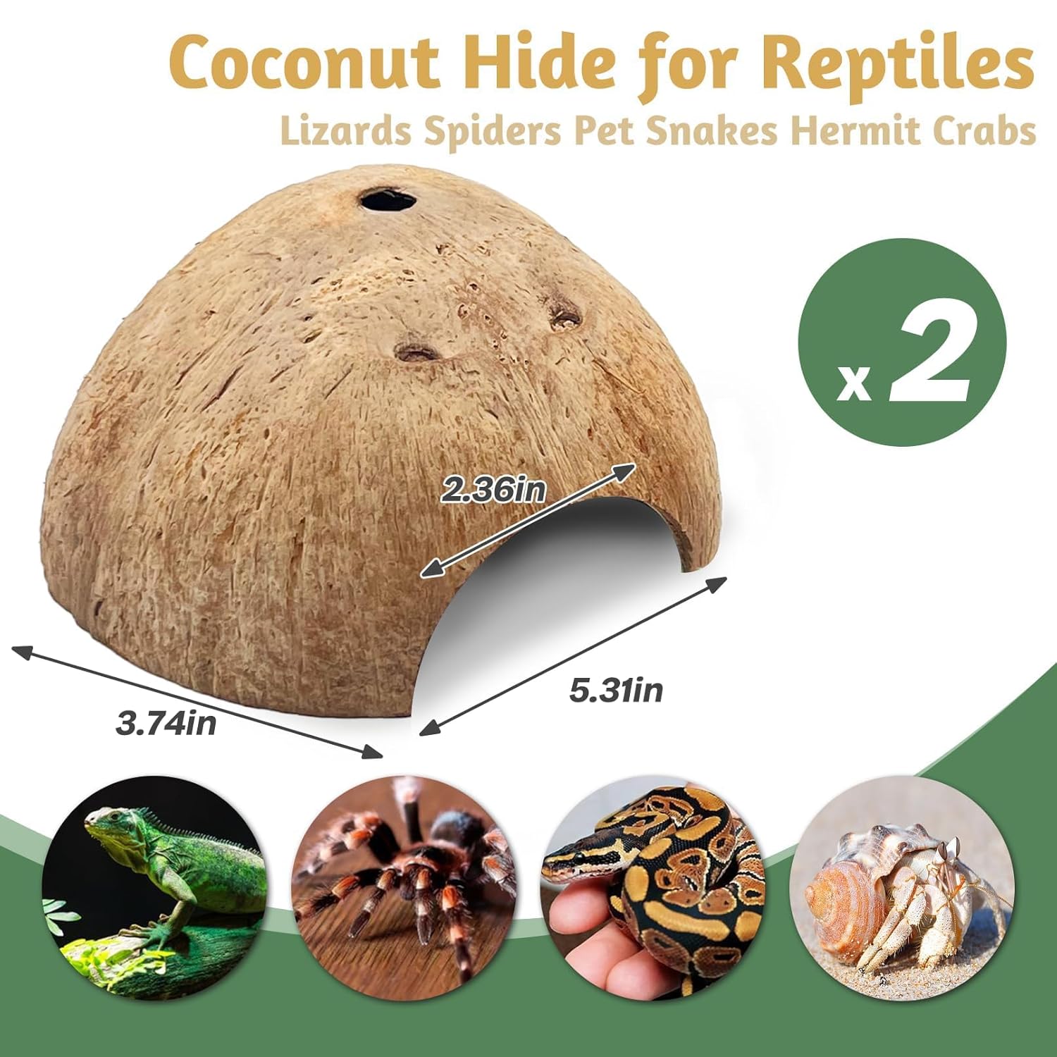 PINVNBY 2 PCS Natural Coconut Reptile Hideouts Lizard Coco Hut Hermit Crab Hut Aquarium Fish Hide Cave Spider Snail Climber Toys