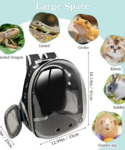 PINVNBY Bearded Dragon Carrier Backpack with Harness and Leash Set Large Reptile Travel Carrier Portable Lizard Backpack Clear Bubble Window Small Animal Carrying Bag for Gecko...