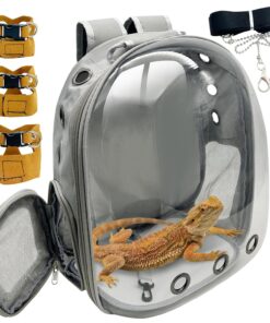 PINVNBY Bearded Dragon Carrier Backpack with Harness and Leash Set Large Reptile Travel Carrier Portable Lizard Backpack Clear Bubble Window Small Animal Carrying Bag for Gecko...