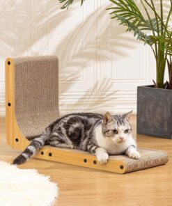 Poils bebe L Shape Cat Scratcher, 26.8 Inch Cat Scratchers for Indoor Cats, Protecting Furniture Cat Scratch Pad, Cardboard Cat Scratching with Ball Toy, Catnip, Large