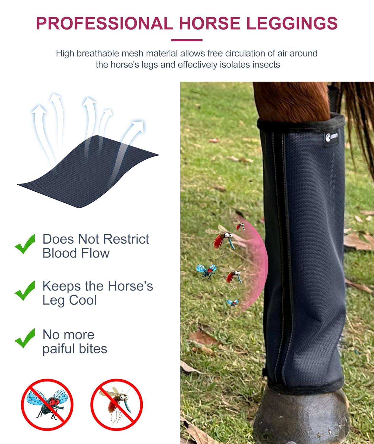 Pony/Donkey Fly Boots Set of 4, Breathable Mesh Protectores para Caballos, Indoor & Outdoor UV Protective Leg Boots for Turnout, Lightweight Fly Protection for Horse Legs(Small,...