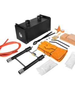 Portable Propane Gas Forge Double Burner 2700°F/1482℃ Large Capacity Square Forging Furnace for Blacksmithing Farrier Knife Tool Making Equipment with Tong & Gloves 2-Doors