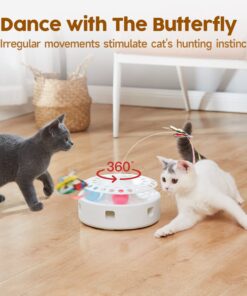 Potaroma Cat Toys 3in1 Automatic Interactive Kitten Toy, Fluttering Butterfly, Moving Feather, Track Balls, Dual Power Supplies, USB Powered, Indoor Exercise Kicker (Bright White)