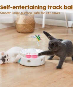 Potaroma Cat Toys 3in1 Automatic Interactive Kitten Toy, Fluttering Butterfly, Moving Feather, Track Balls, Dual Power Supplies, USB Powered, Indoor Exercise Kicker (Bright White)