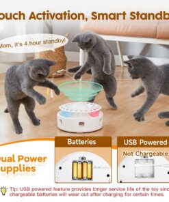 Potaroma Cat Toys 3in1 Automatic Interactive Kitten Toy, Fluttering Butterfly, Moving Feather, Track Balls, Dual Power Supplies, USB Powered, Indoor Exercise Kicker (Bright White)