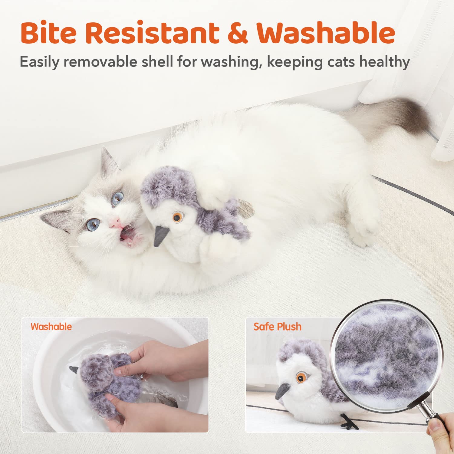 Potaroma Cat Toys Flapping Bird (No Flying), Lifelike Sandpiper Chirp Tweet, Rechargeable Touch Activated Kitten Toy Interactive Cat Exercise Toys for All Breeds Cat Kicker...