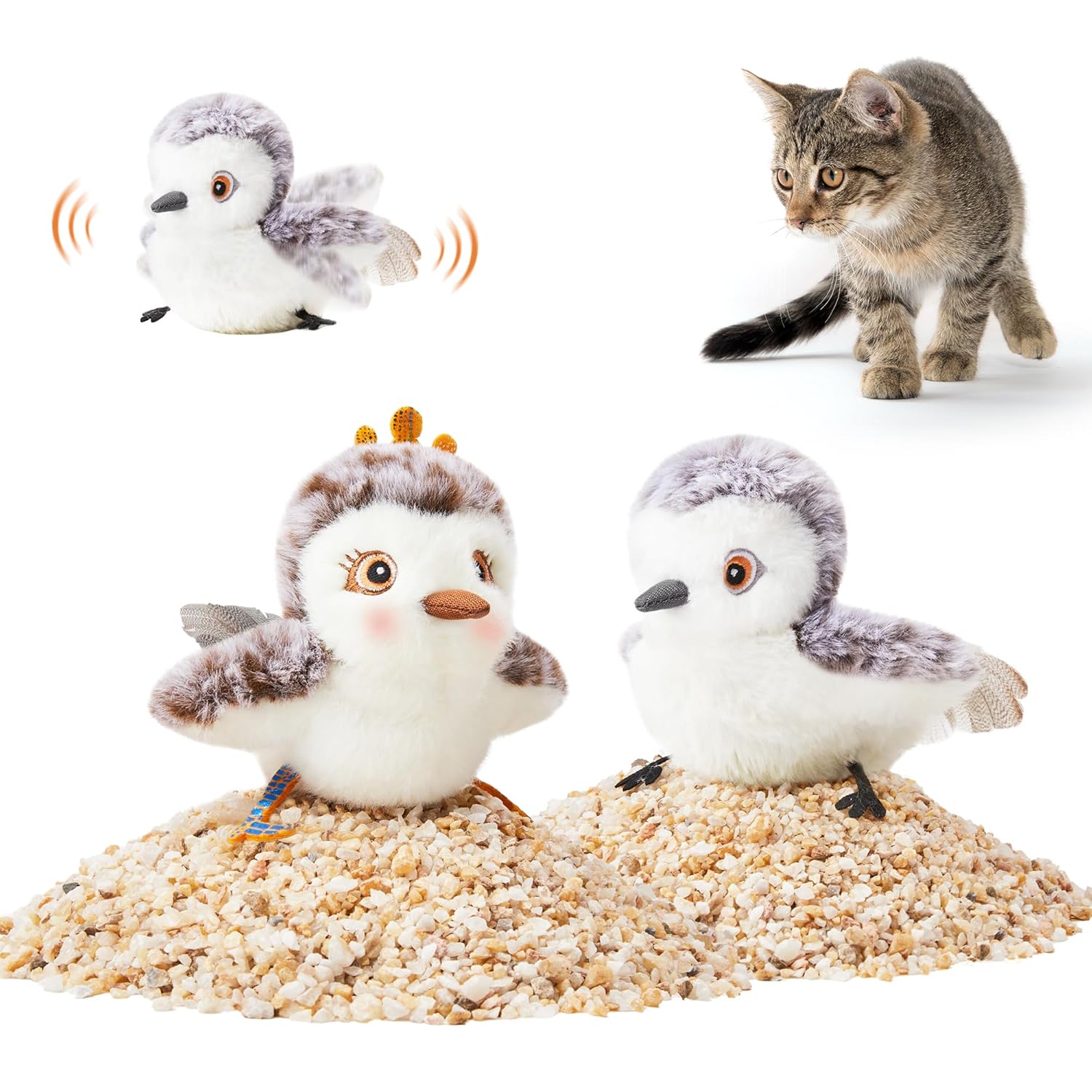 Potaroma Cat Toys Flapping Bird (No Flying), Lifelike Sandpiper Chirp Tweet, Rechargeable Touch Activated Kitten Toy Interactive Cat Exercise Toys for All Breeds Cat Kicker...