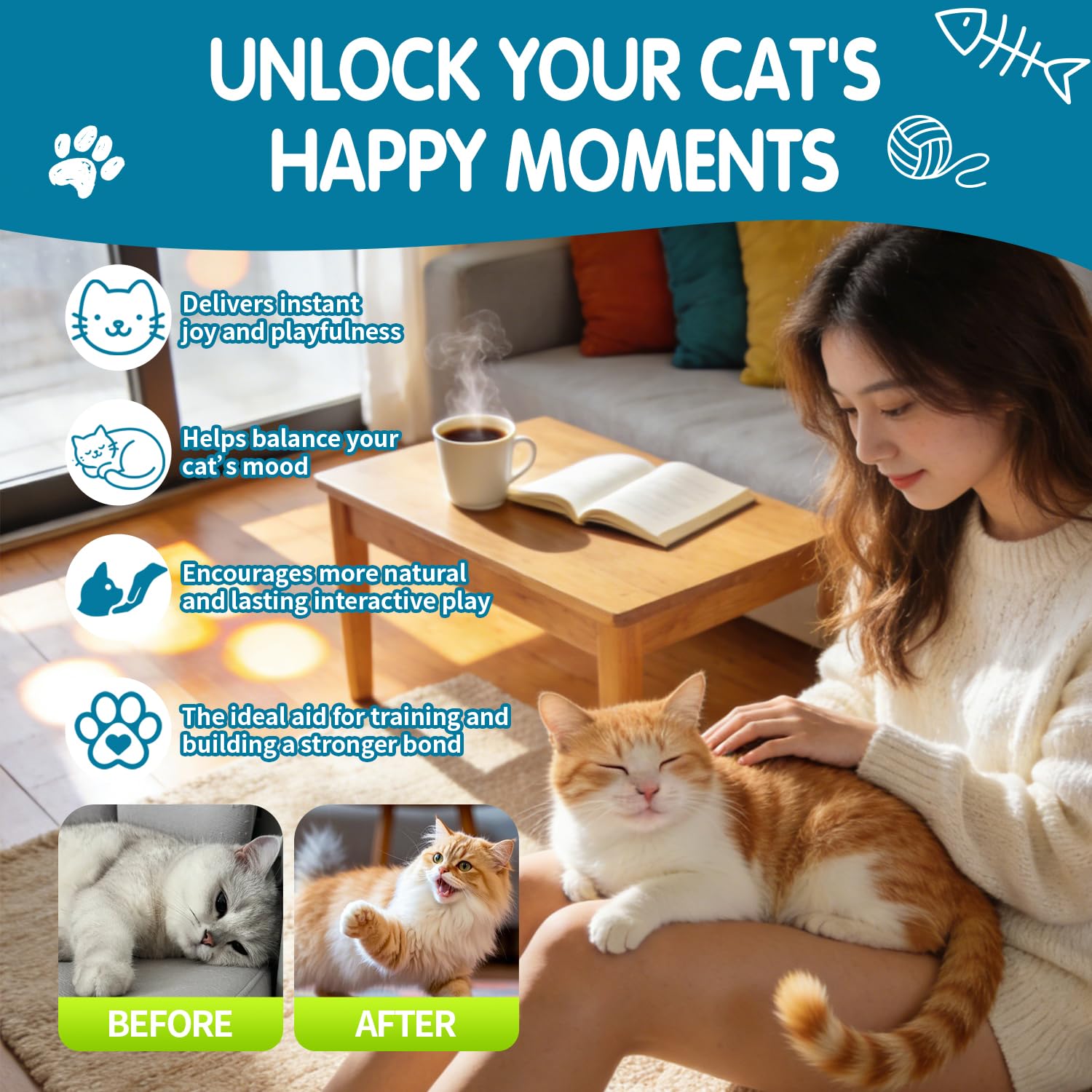 Premium Catnip Spray for Cats – 100% Natural Ingredients, Boosts Energy,Relieves Stress – Renews Toys, Reduces Scratching, Easy-to-Use & Mess-Free 2.71 Fl OZ (Blue-Green, M)