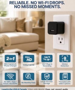 Premium Plug-in Dome Cam, 1080p Full HD Always-On, Motion Detection, No WiFi Needed, Easy Setup, Indoor Cam for Home & Pet Nanny Use