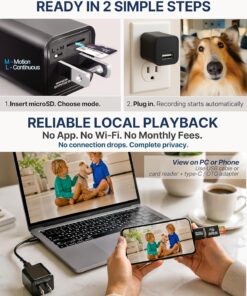 Premium Plug-in Dome Cam, 1080p Full HD Always-On, Motion Detection, No WiFi Needed, Easy Setup, Indoor Cam for Home & Pet Nanny Use