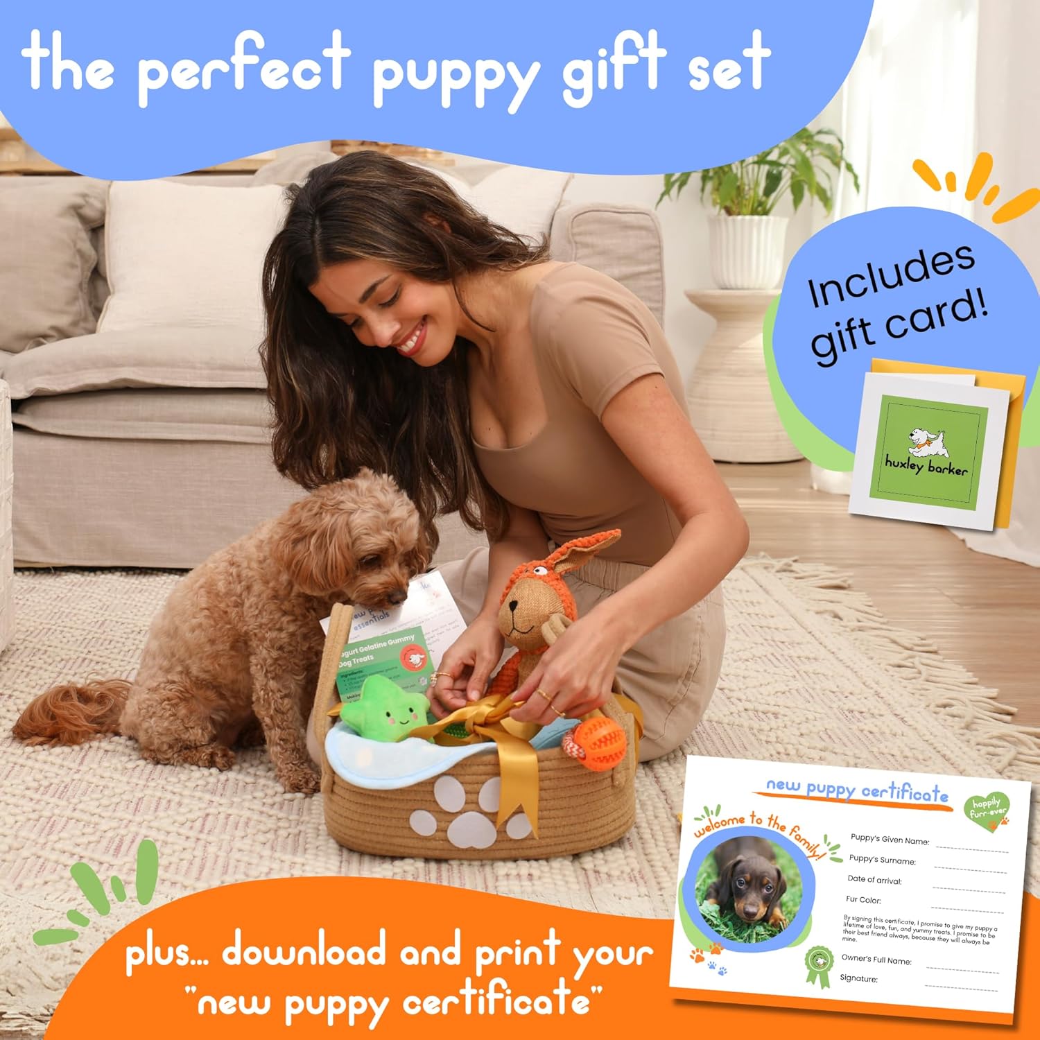 Premium Puppy Starter Kit - New Puppy Gift Basket with Essentials, Toy Box, Treat Tray, Training Supplies, Chew & Squeaky Toys for Puppies and Small Dogs - Complete Dog Must...