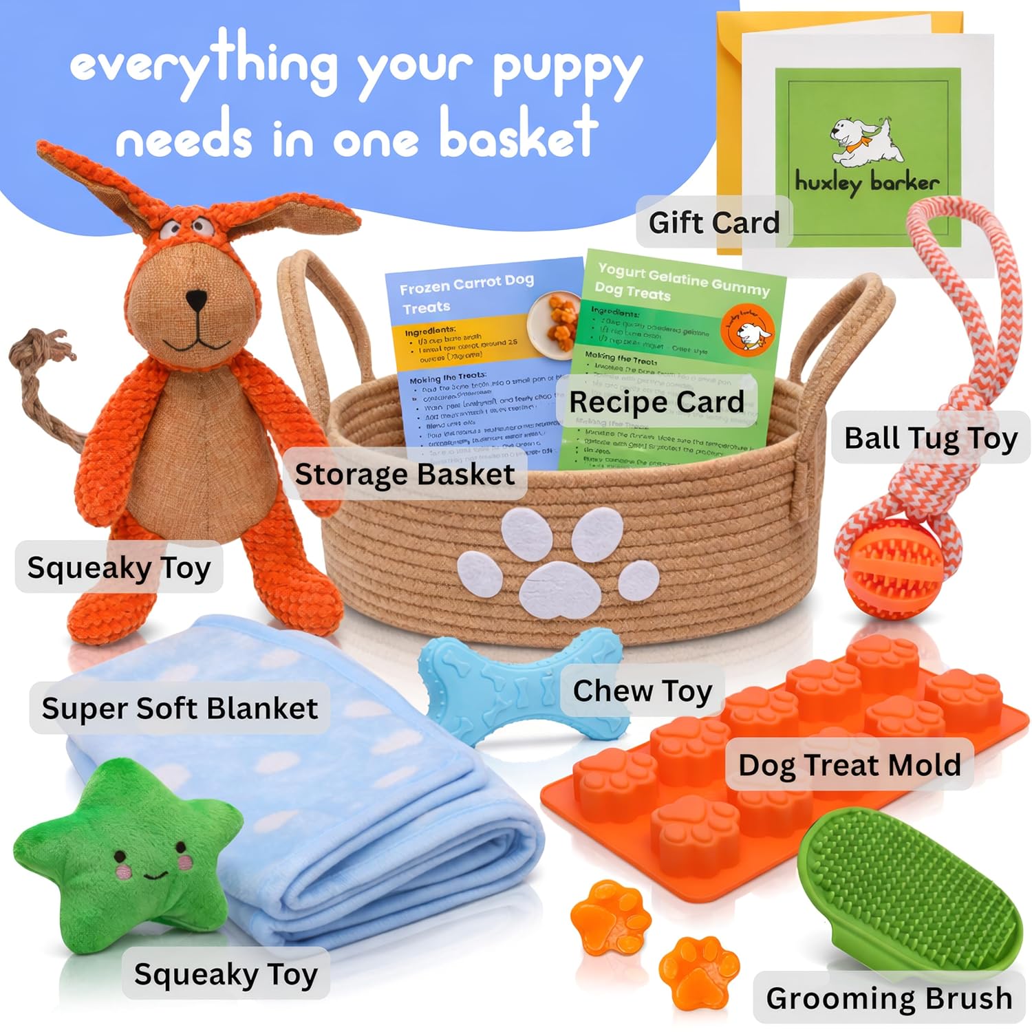 Premium Puppy Starter Kit - New Puppy Gift Basket with Essentials, Toy Box, Treat Tray, Training Supplies, Chew & Squeaky Toys for Puppies and Small Dogs - Complete Dog Must...