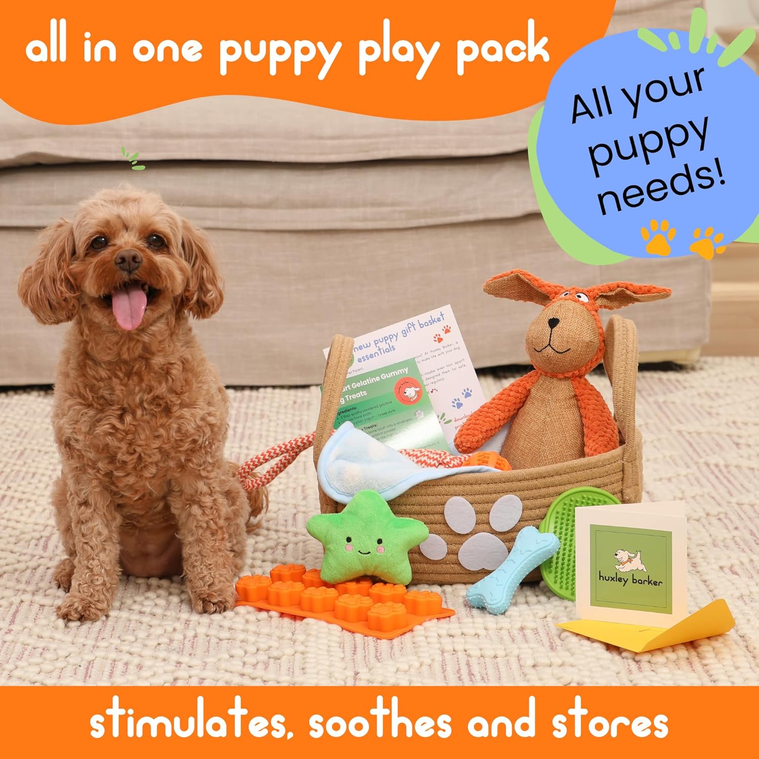 Premium Puppy Starter Kit - New Puppy Gift Basket with Essentials, Toy Box, Treat Tray, Training Supplies, Chew & Squeaky Toys for Puppies and Small Dogs - Complete Dog Must...