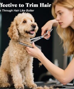 Professional 4 in 1 Dog & Cat Grooming Scissors Kit with Safety Round Tips,Sharp & Durable,Dog Shears for Grooming - Includes Straight, Curved, Thinning Scissors and Comb -...