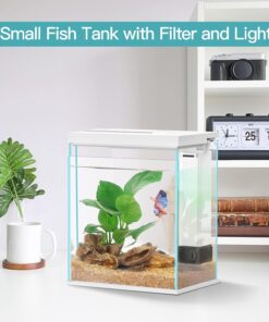 Pronetcus Betta Fish Tank, 2 Gallon Glass Aquarium Starter Kit, Small Fish Tank with Filter and Light.(White)