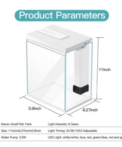 Pronetcus Betta Fish Tank, 2 Gallon Glass Aquarium Starter Kit, Small Fish Tank with Filter and Light.(White)