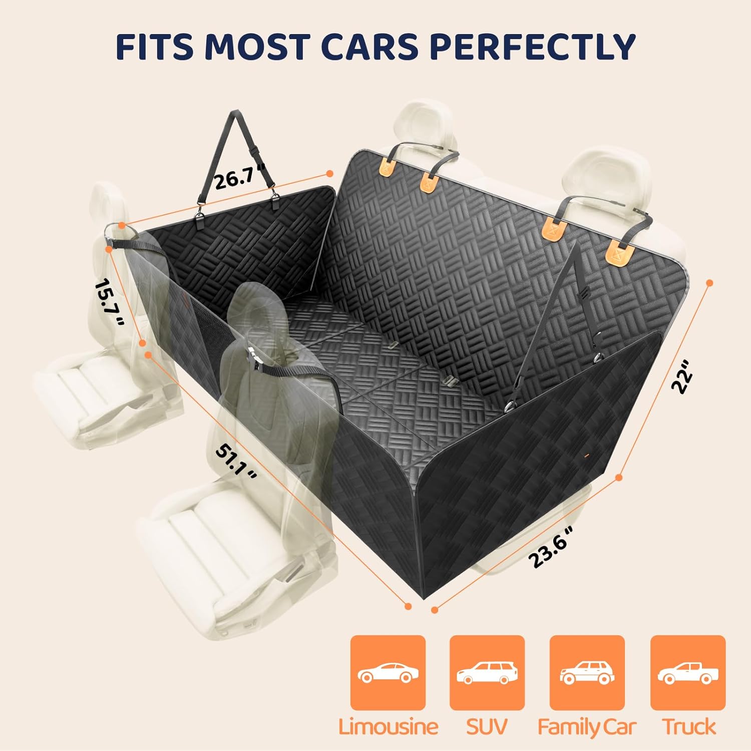 PROZAR Dog Car Seat Cover for Back Seat, Hard Bottom Back Seat Extender for Dog, Back Seat Pet Cover for Dogs - Supports 400lbs, Waterproof Heavy Duty Scratch Dog Hammock for...