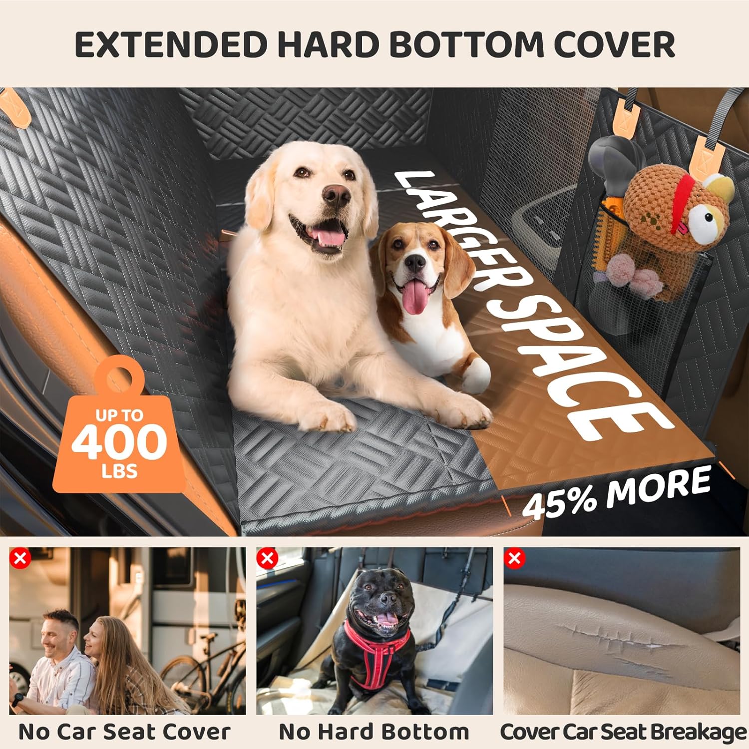 PROZAR Dog Car Seat Cover for Back Seat, Hard Bottom Back Seat Extender for Dog, Back Seat Pet Cover for Dogs - Supports 400lbs, Waterproof Heavy Duty Scratch Dog Hammock for...