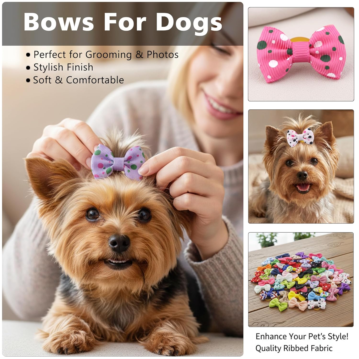 Puppy Hair Bows Small Dog Mini Rubber Bands Doggie Bowknot Pet Grooming Accessories 60pcs (30 Pairs) - Puppy Bows for Small Dogs Girl