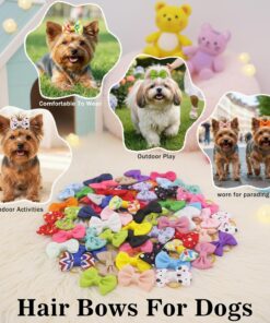 Puppy Hair Bows Small Dog Mini Rubber Bands Doggie Bowknot Pet Grooming Accessories 60pcs (30 Pairs) - Puppy Bows for Small Dogs Girl