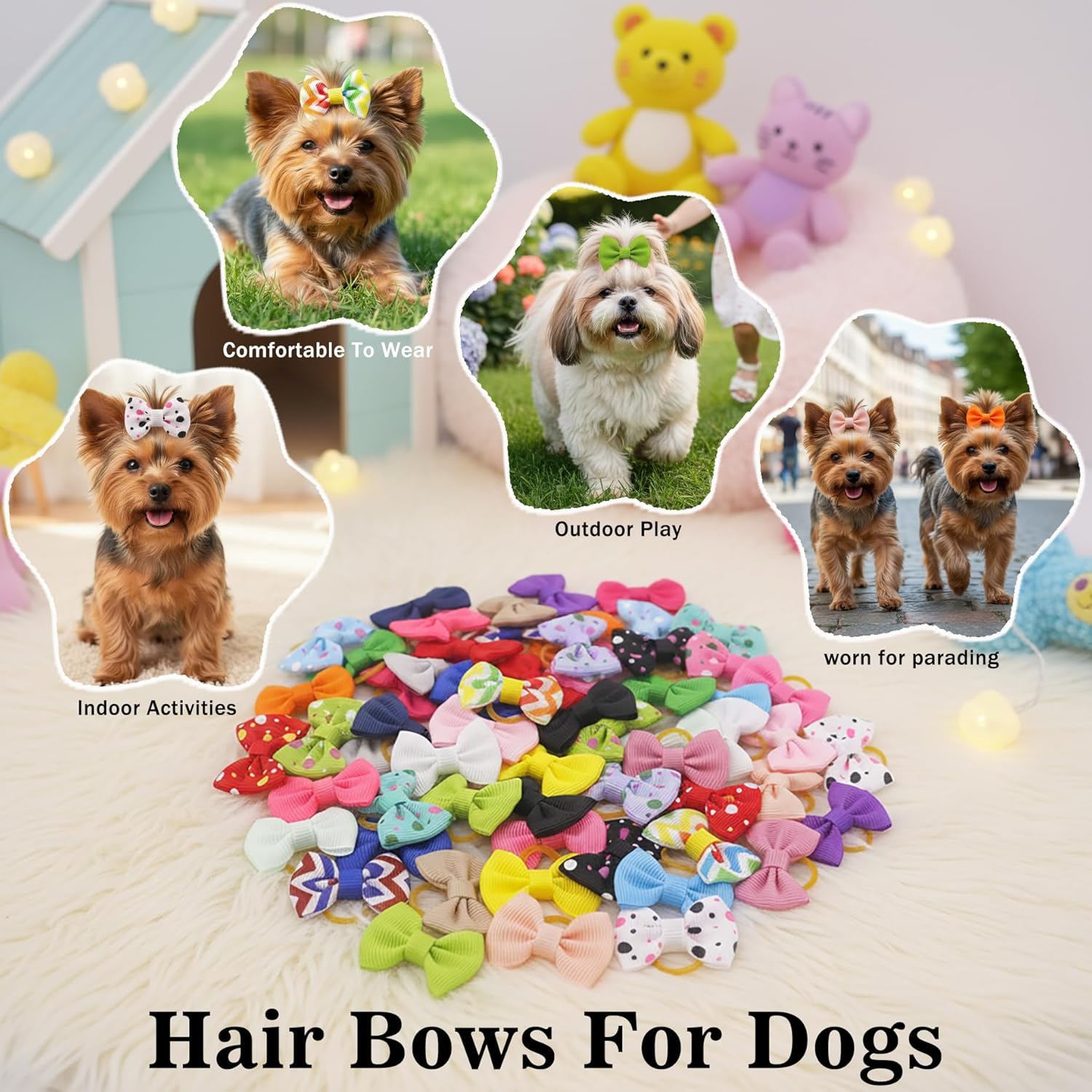 Puppy Hair Bows Small Dog Mini Rubber Bands Doggie Bowknot Pet Grooming Accessories 60pcs (30 Pairs) - Puppy Bows for Small Dogs Girl