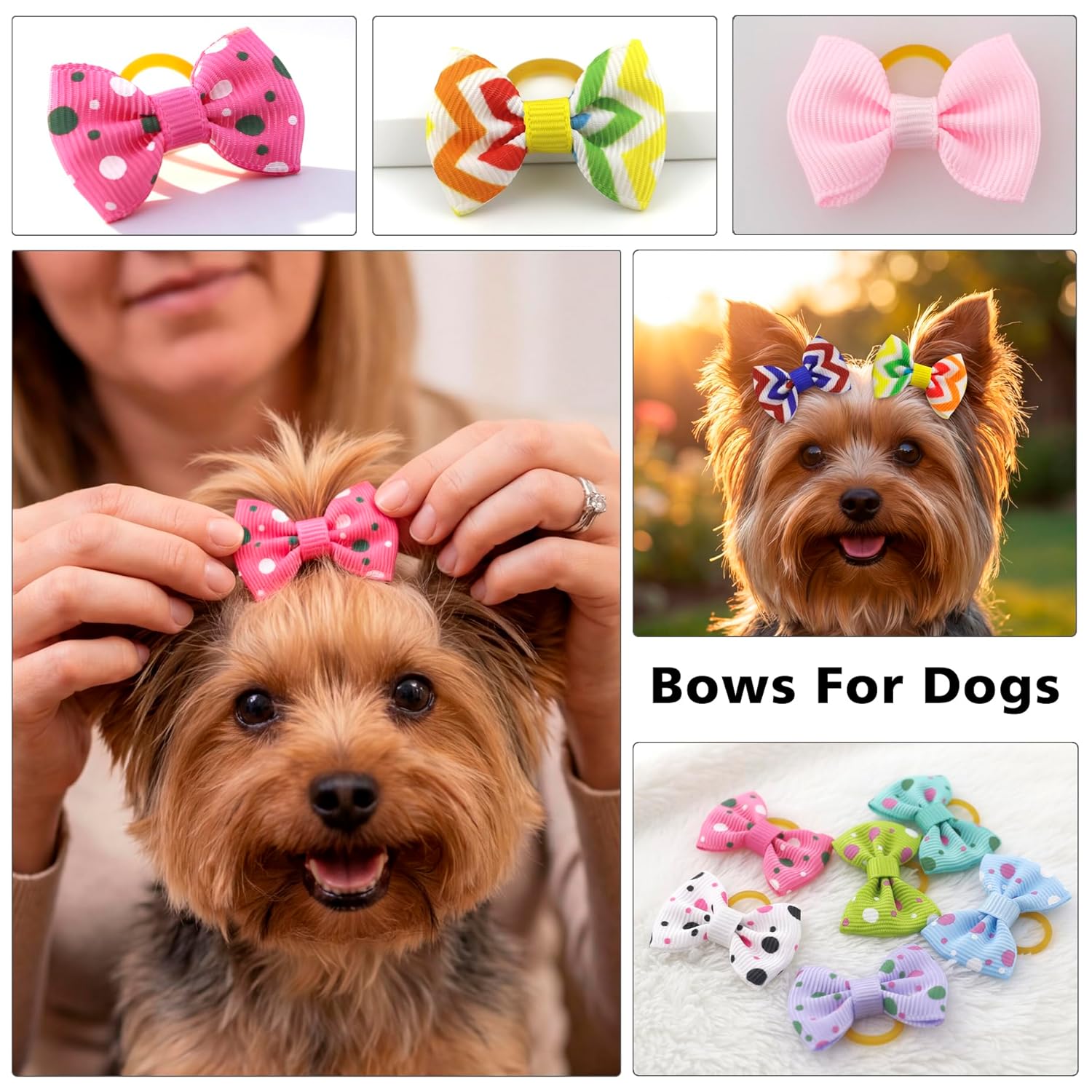 Puppy Hair Bows Small Dog Mini Rubber Bands Doggie Bowknot Pet Grooming Accessories 60pcs (30 Pairs) - Puppy Bows for Small Dogs Girl