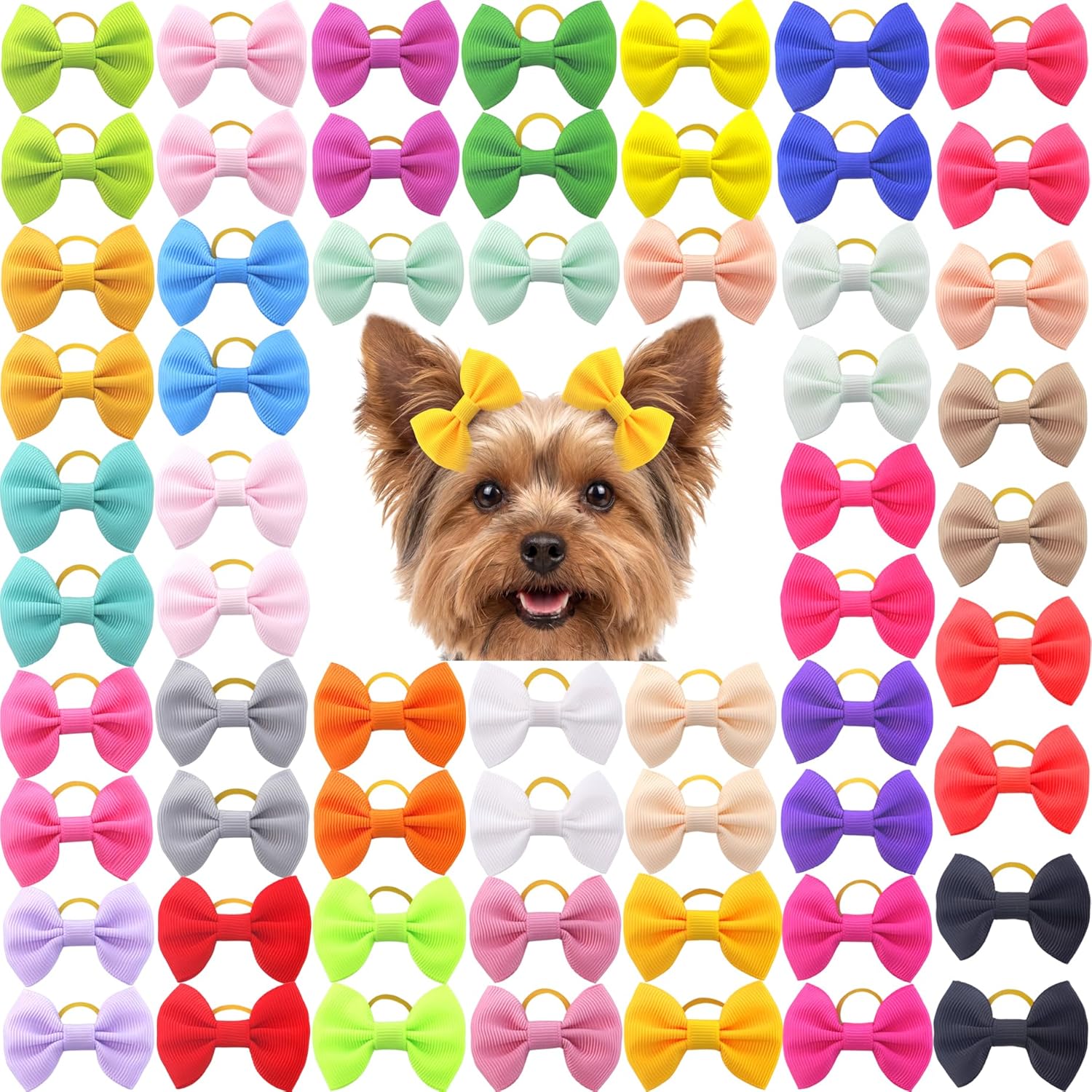 Puppy Hair Bows Small Dog Mini Rubber Bands Doggie Bowknot Pet Grooming Accessories 60pcs (30 Pairs) - Puppy Bows for Small Dogs Girl